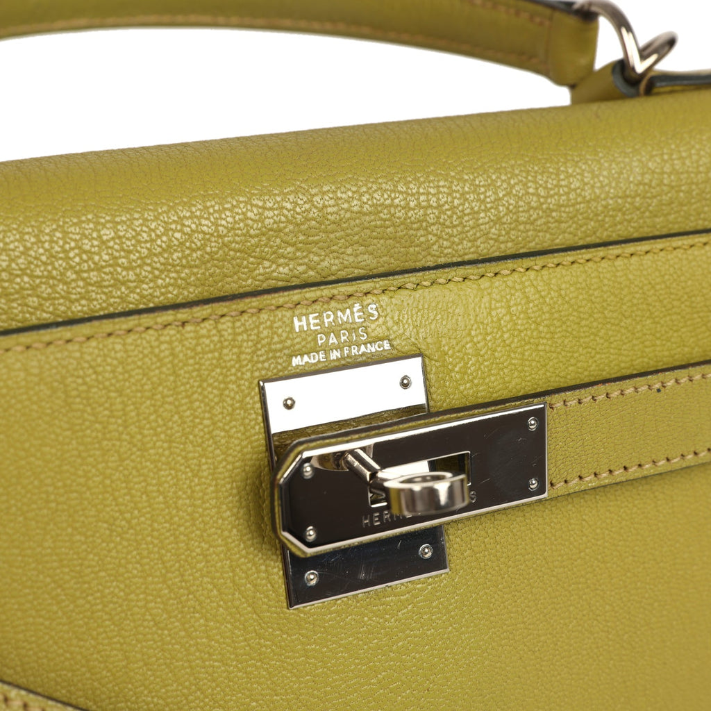 Vintage Kelly Sellier 28 Vert Chartreuse Chevre Mysore Palladium Hardware Bag