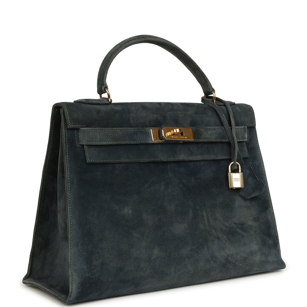 Vintage Kelly Sellier 32 Bleu Indigo Doblis Gold Hardware Bag