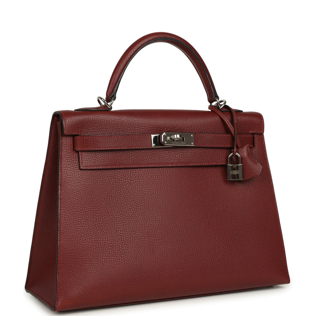 Vintage Kelly Sellier 32 Rouge H Vache Liegee Palladium Hardware Bag