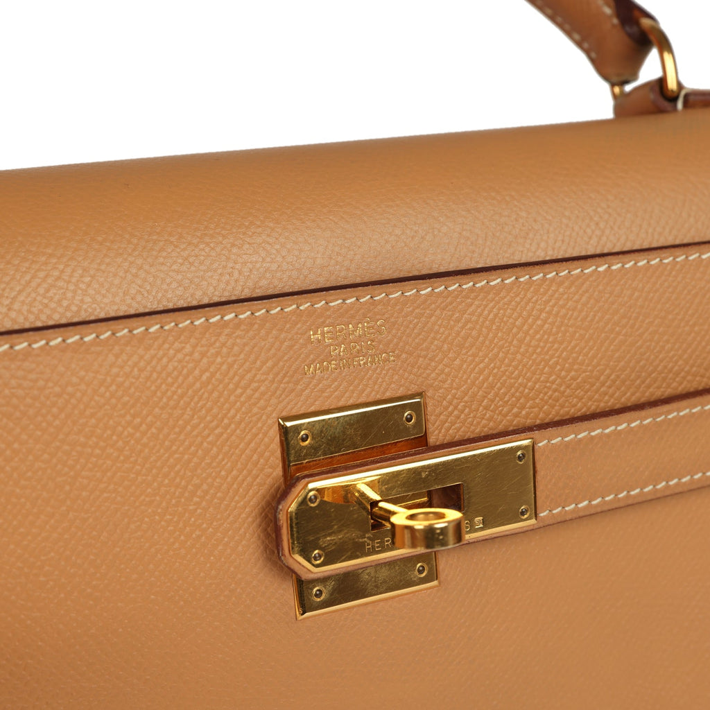 Vintage Sellier Kelly 32 Naturel Courchevel Gold Hardware Bag